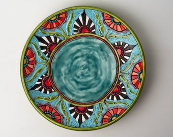 Moroccan Flower - Hand Carved Art Bowl - Stoneware Ceramic and Mosaic Decorative Bowl - READY to SHIP by Romy and Clare