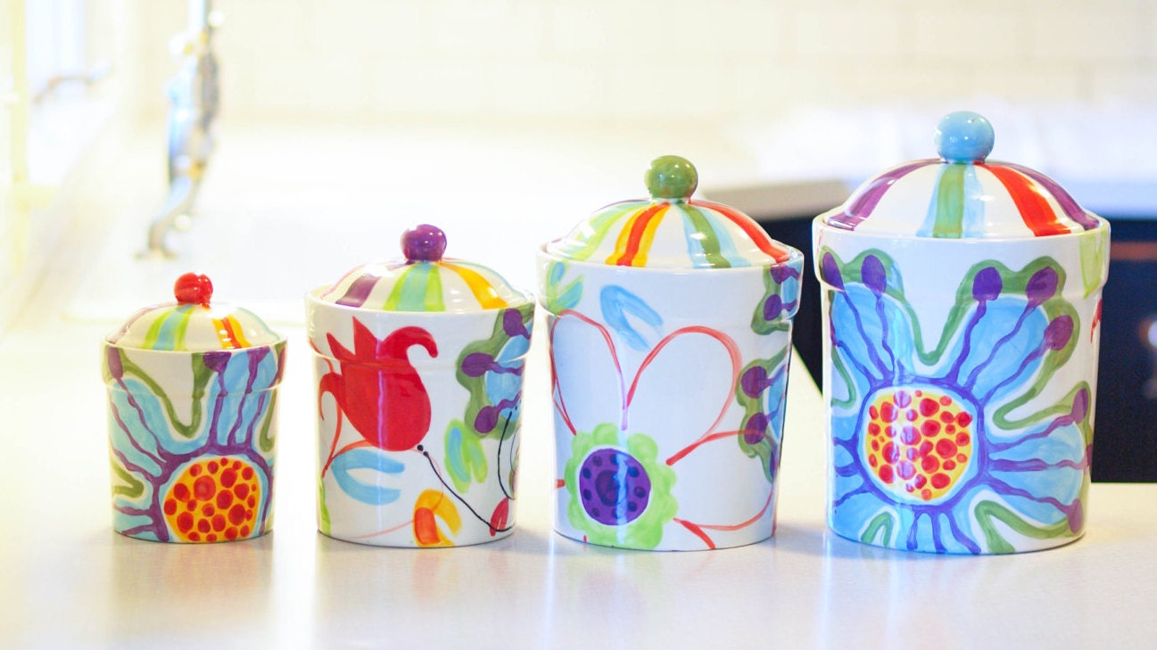Kitchen Canister Set Ceramic Kitchen Canisters Pottery Etsy