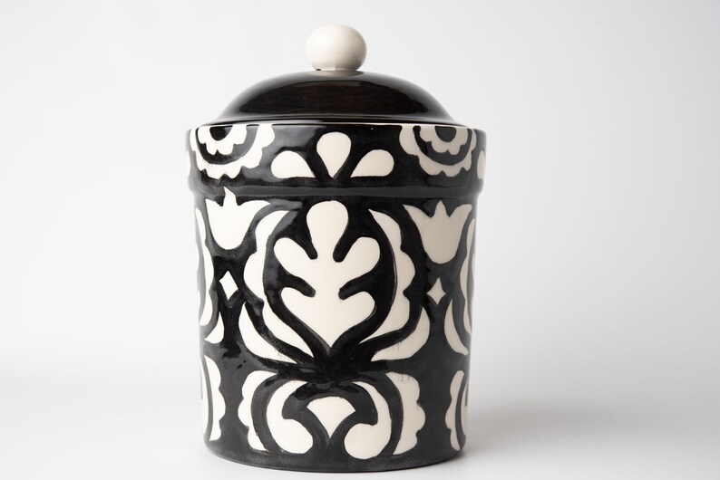 Flour Canister Black White Canister Arabesque Xl Ceramic Etsy
