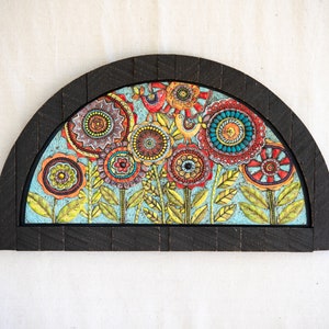 Mosaic Wall Art - MADE to ORDER - Unique Arched Ceramic Wall Art in Reclaimed Wood Frame by Romy and Clare