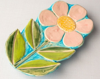 Trinket Dish, Ring Dish, Footed - Peachy Pink Blossom