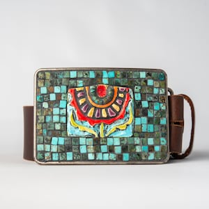 Turquoise Mosaic Belt Buckle, Ceramic Tile (MADE to ORDER)