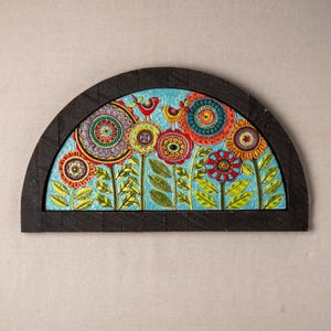 Mosaic Wall Art - MADE to ORDER - Unique Arched Ceramic Wall Art in Reclaimed Wood Frame by Romy and Clare