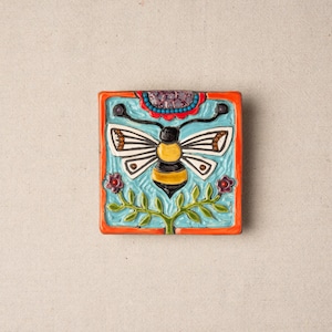 Queen Bee Handmade Ceramic and Mosaic Tile Mounted Square Wall Art MADE to ORDER by Romy and Clare