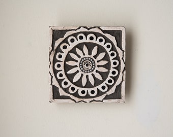 Ceramic and Pearl Mounted Square Tile Wall Art - Black and White Modern Motifs - MADE to ORDER by Romy and Clare - Suzani