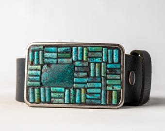 Turquoise Belt Buckle, Optional Leather Belt