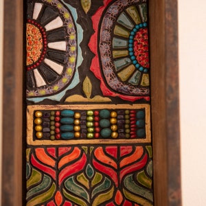 Shelf with Ceramic and Mosaic Art Framed in Vintage Indian Brick Mold MADE TO ORDER by Romy and Clare image 3