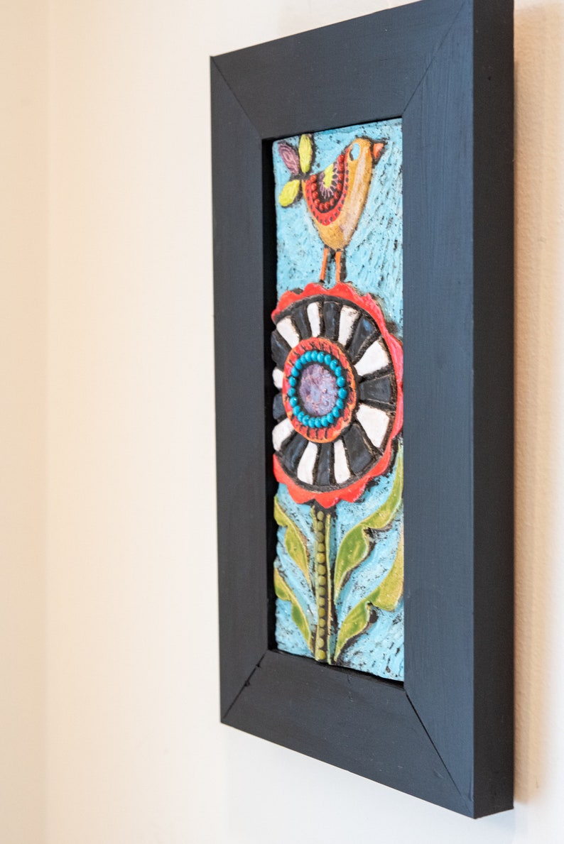 Vertical Wall Art Ceramic and Mosaic Wall Art in Wood Frame Etsy