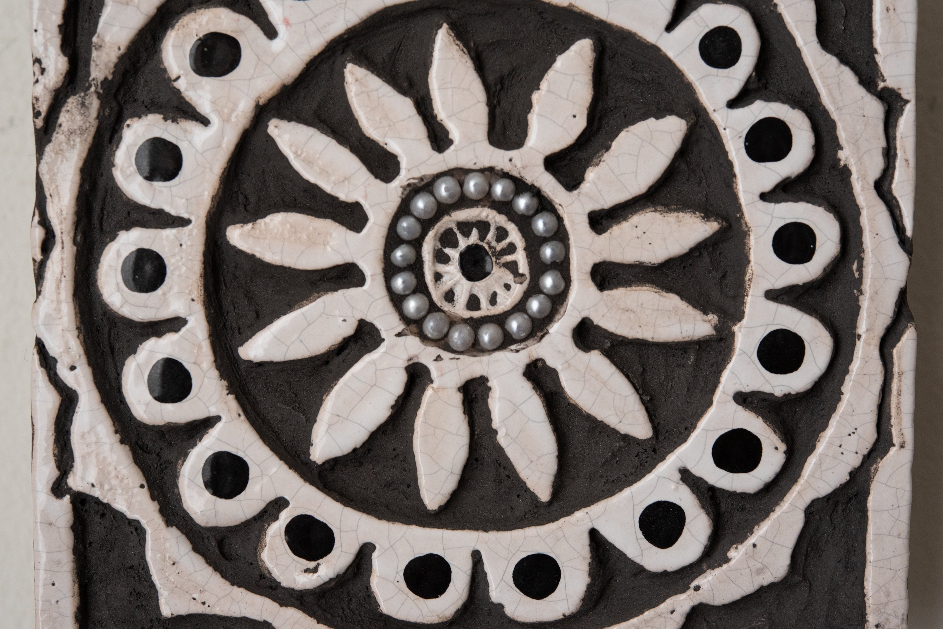 Ceramic and Pearl Mounted Square Tile Wall Art Black and Etsy