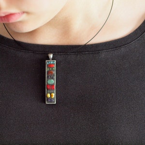 Mosaic Pendant, Modern Necklace with Turquoise, Coral, Semiprecious Stones, Minimalist Necklace,  MADE to ORDER