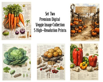 Premium Digital veggie Image Collection - 5 High-Resolution Prints SET TWO