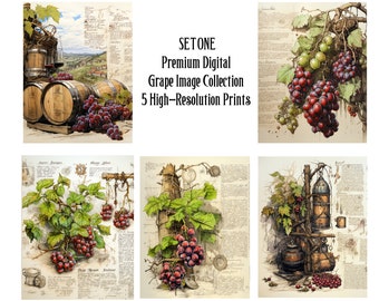 Premium Digital Grape Image Collection 5 High-Resolution Prints SET ONE