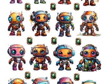 Robot: Printable high resolution PNG Digital Image Set for Planners, Journals, and Crafts