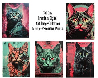 Premium Digital Image cat Collection - 5 High-Resolution Prints (18x24 inches, 300 DPI) - Perfect for Home Decor and Art Projects SET ONE