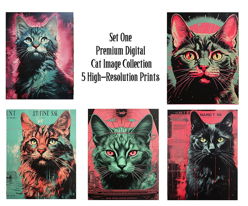 Premium Digital Image cat Collection 5 High-Resolution Prints 18x24 inches, 300 DPI Perfect for Home Decor and Art Projects SET ONE image 1