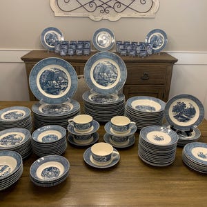 Currier & Ives blue dishes