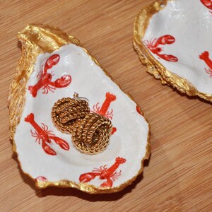 Oyster Shell Jewelry Dish, Lobsters with Gold Accent
