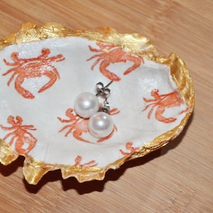 Oyster Shell Jewelry Dish, Crabs with Gold Accent