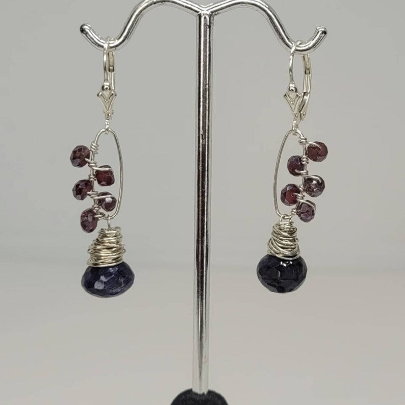 Garnet Labradorite Earrings, Spectrolite Jewelry, Sterling Silver Dangle Earrings, Her Mother's Day Gift, Gemstone Jewelry January Birthday image 2
