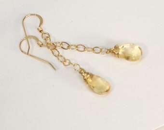 Citrine Earrings, November Birthstone Earring, 14k Gold Filled Chain Earrings, Dangle and Drop Earrings, Handmade Jewelry, Maggie McMane