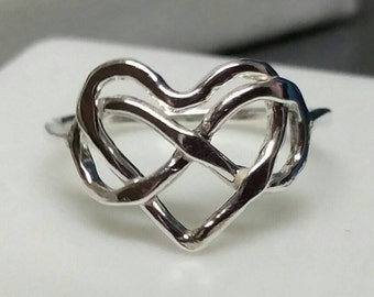 Infinity Heart Ring, Eternity Jewelry Fine Silver Rustic Lovers Heart Ring in Size 7, Valentine's Day Gift For Wife, Handmade Jewelry