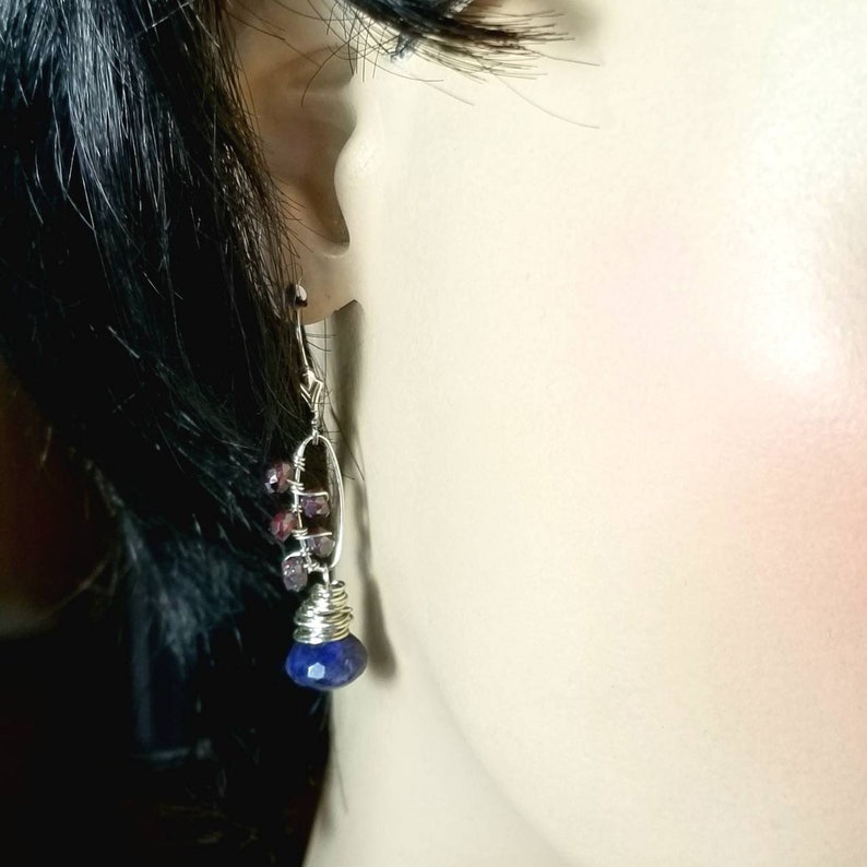 Garnet Labradorite Earrings, Spectrolite Jewelry, Sterling Silver Dangle Earrings, Her Mother's Day Gift, Gemstone Jewelry January Birthday image 8