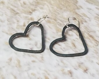 Black Heart Earrings, Oxidized Silver Hearts, Valentines Day Gift for Her, Fine Silver Heart Earrings, Dangle Earrings Maggie McMane Designs
