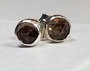 Smoky Quartz Stud Earrings in Sterling Silver, Brown Stud Earrings, Gemstone Earrings, Small Post Earrings by Maggie McMane Designs