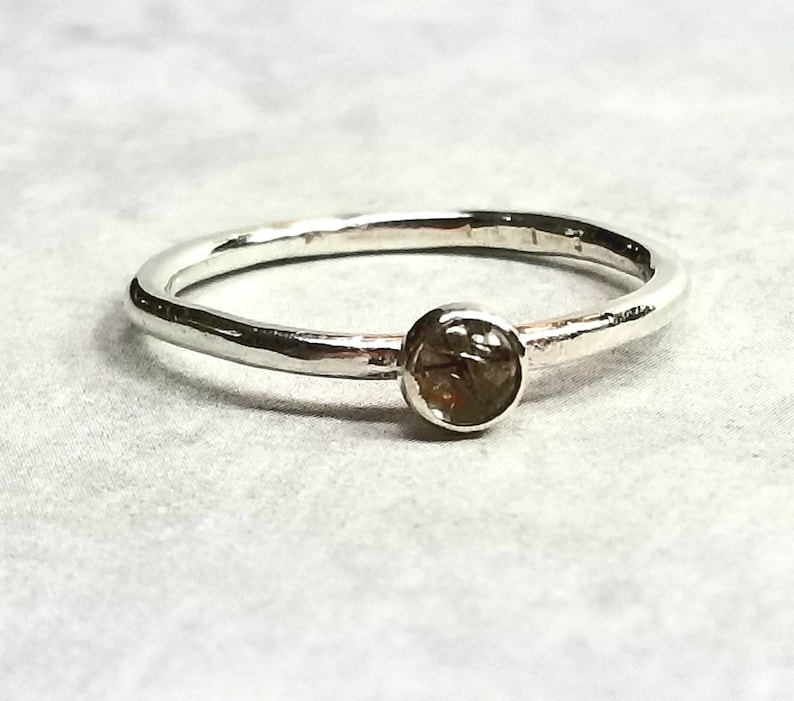 Sterling Silver Dainty Ring Gift For Her Minimalist Jewelry Tiny Black Rutilated Quartz Ring Stackable Gemstone Ring
