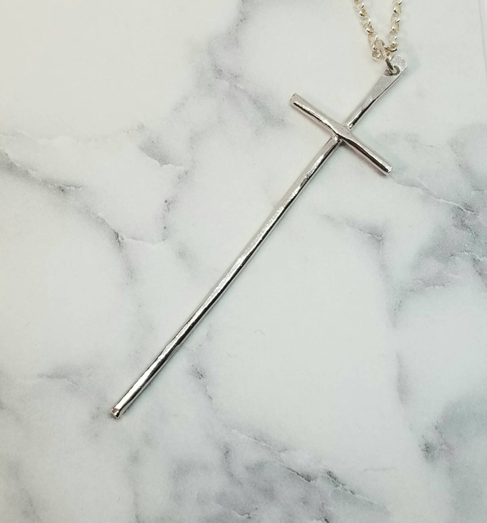 Long Cross Necklace 3 Inch Sterling Silver Long Stem Cross Etsy