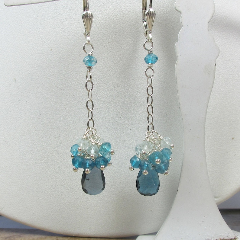 December Birthstone Silver Dangle Earrings Anniversary Gift For Her Handmade Earrings Dainty Earrings London Blue Topaz Earrings
