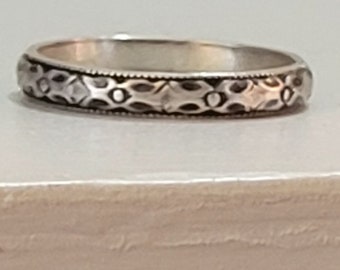 Flower Stacking Ring, Size 6 Silver Ring, Thin Sterling Silver Floral Band, Blackened Silver, Stackable Non Traditional Wedding Band