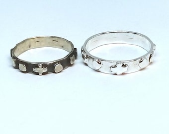 Sterling Silver Thin Rosary Ring, MADE TO ORDER, 1 Decade Rosary Ring, Catholic Jewelry, Silver Rosary, Oxidized Silver, Stacking Ring