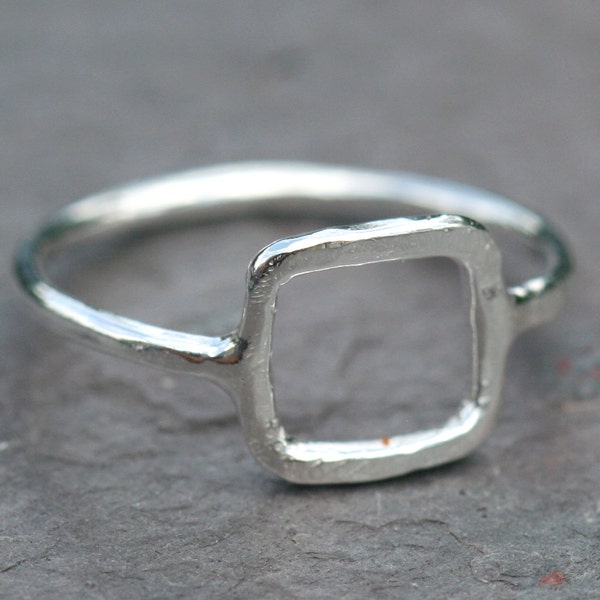 Small Square Ring in US Size 5, Fine Silver Box, Geometric Ring Think Outside The Box Jewelry, Rustic Handmade Jewelry, Gift For Her