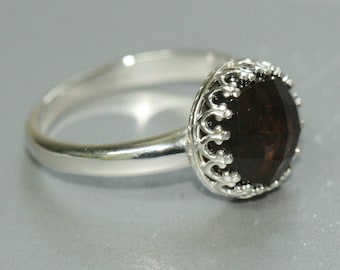 Smoky Quartz Cocktail Ring in Sterling Silver Crown Ring, Brown Quartz Ring, Crown Setting, Brown Stone Ring, Mother's Day Gift