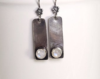 Moonstone Earrings in Oxidized Sterling Silver, June Birthstone Earrings, Moonstone Jewelry