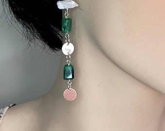 Emerald Earrings, Emerald and Pearl Earrings, May Birthday Gift for Her, Emerald Green Earrings Sterling Silver, Emerald Gemstone Earrings,