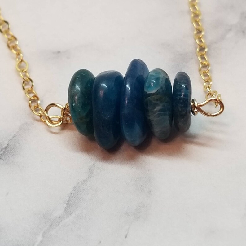 Delicate Apatite Necklace, Natural Blue Apatite, Simple Apatite Gemstone Jewelry, 16 in 14k Gold Filled Layering Necklace, Everyday Jewelry image 7