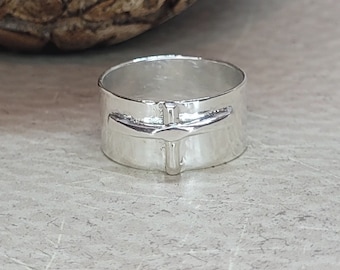Handmade Wide Band Cross Ring in Sterling Silver,  Custom Sizes from 3 to 13, Christian Faith Jewelry Gift for Husband, Maggie McMane Design
