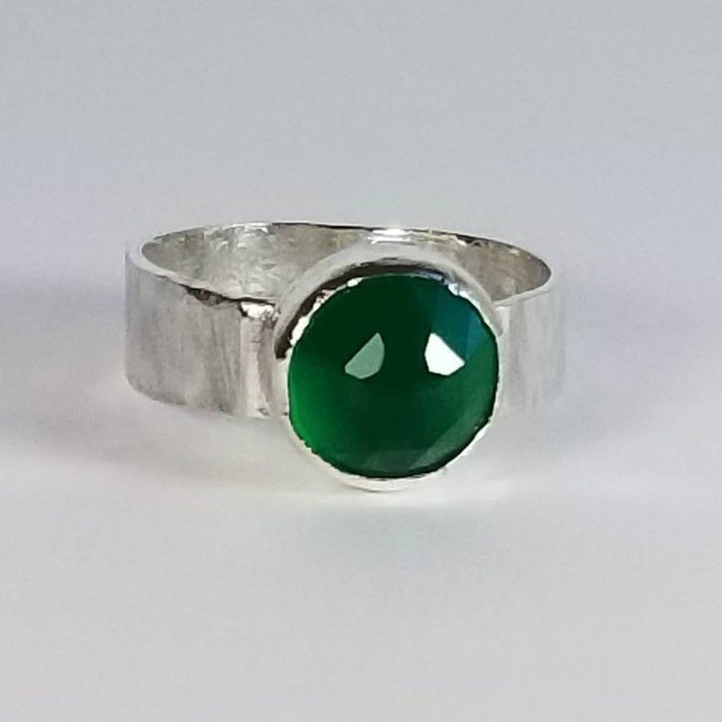 Green Onyx Ring Wide Sterling Silver Band Men S Pinky Etsy