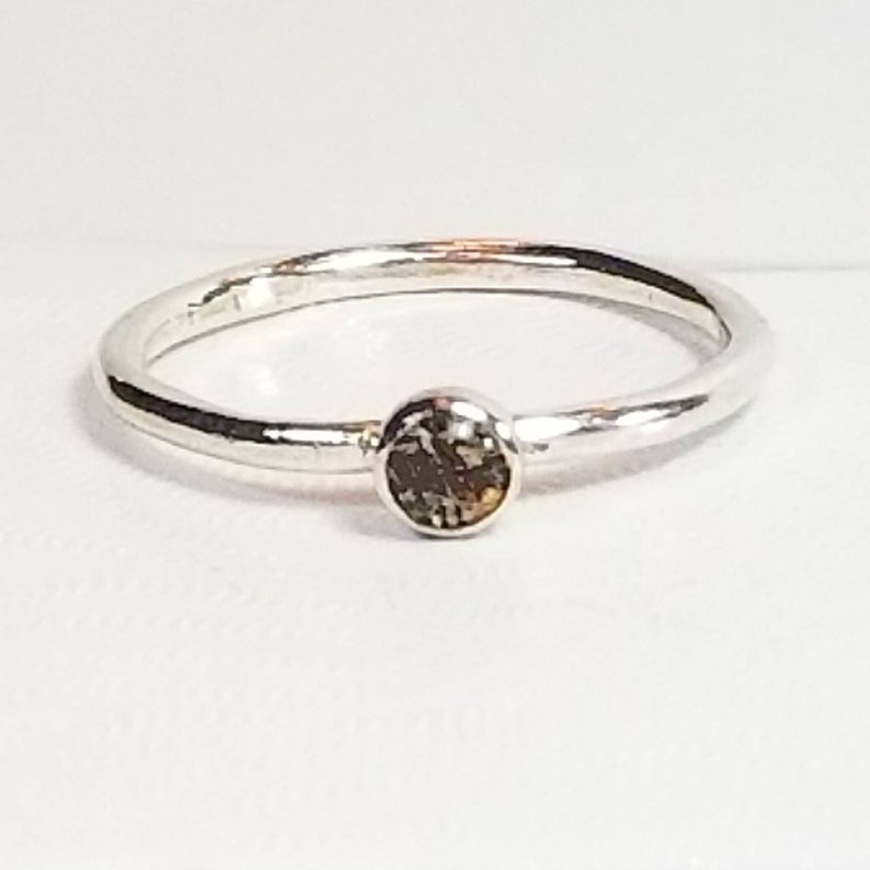 Sterling Silver Dainty Ring Gift For Her Minimalist Jewelry Tiny Black Rutilated Quartz Ring Stackable Gemstone Ring