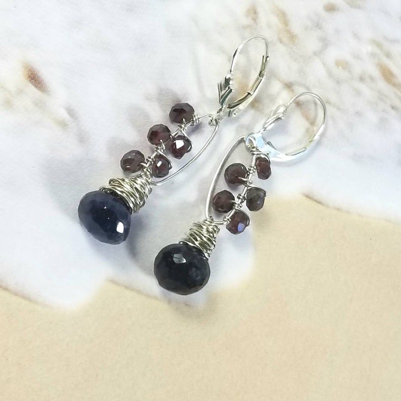 Garnet Labradorite Earrings, Spectrolite Jewelry, Sterling Silver Dangle Earrings, Her Mother's Day Gift, Gemstone Jewelry January Birthday image 5
