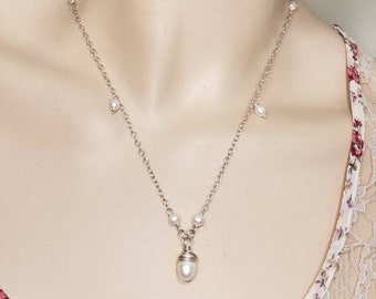 Pearl Drop Necklace in Silver Silver Necklace, Dainty 16 inch Pearl Necklace, Gift For Daughter, Handmade Jewelry by Maggie McMane Designs