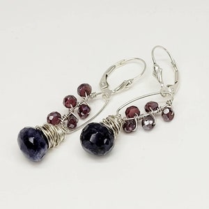 Garnet Labradorite Earrings, Spectrolite Jewelry, Sterling Silver Dangle Earrings, Her Mother's Day Gift, Gemstone Jewelry January Birthday image 3