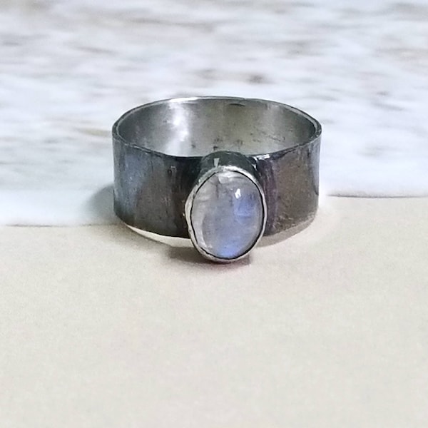 Moonstone Ring, Made To Order, Sterling Silver Wide Band Moonstone Ring, Mens Pinky Ring, Christmas Gift for Him Her, June Birthstone Ring,