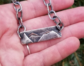 Handmade Mountain Charm Bracelet , Oxidized Sterling Silver and Copper Pendant with Link  Chain , Handamde Jewelry by Maggie McMane Designs