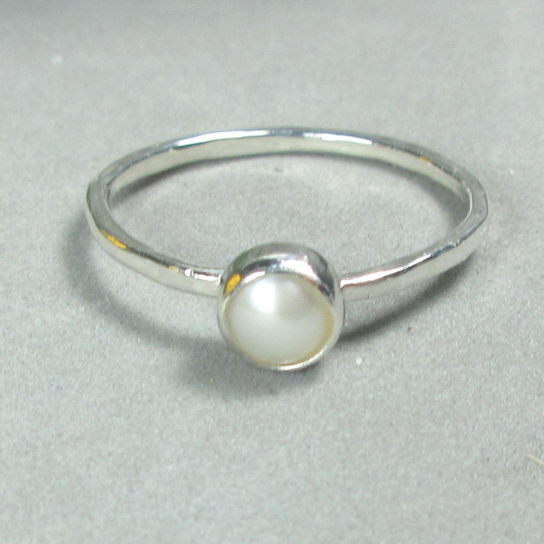 Sterling Silver Pearl Ring, Small Pearl Ring, Dainty Stacking Ring — free download