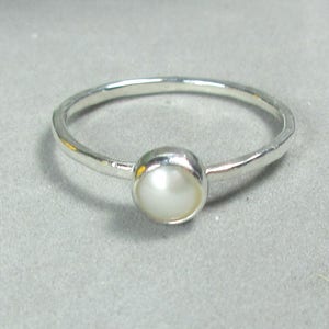 Sterling Silver Pearl Ring, Small Pearl Ring, Dainty Stacking Ring, Silver Pearl Ring, June Birthstone Jewelry, Custom Size 2 to 15
