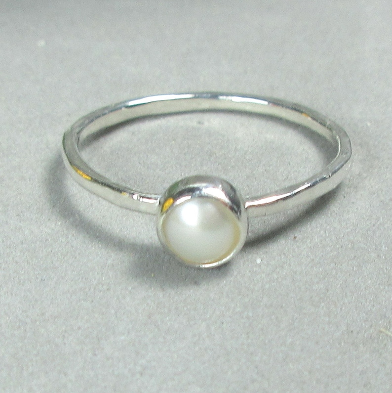 Sterling Silver Pearl Ring Small Pearl Ring Dainty Stacking Etsy