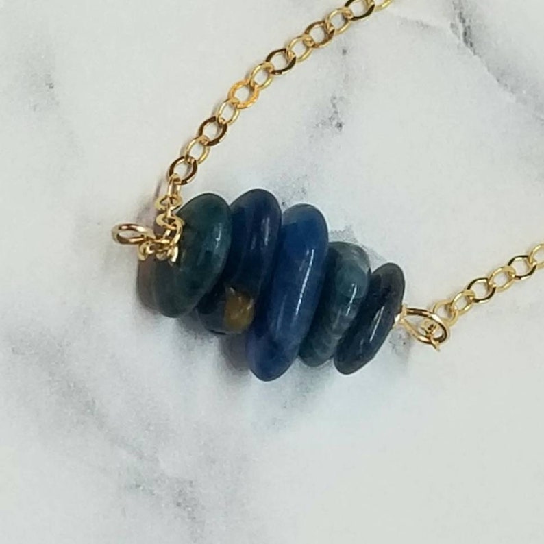 Delicate Apatite Necklace, Natural Blue Apatite, Simple Apatite Gemstone Jewelry, 16 in 14k Gold Filled Layering Necklace, Everyday Jewelry image 4